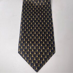 Valentino‎ Geometric Pattern Silk Tie Navy Blue, Black & Gold Luxury Formal
